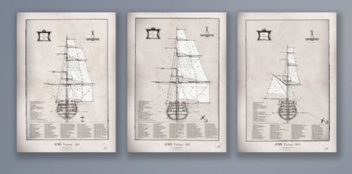HMS Victory 1805 - set of 3 artist signed numbered prints